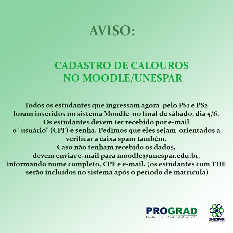 Aviso: Cadastro de Calouros no Moodle/UNESPAR
