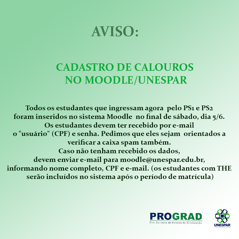 Aviso: Cadastro de Calouros no Moodle/UNESPAR